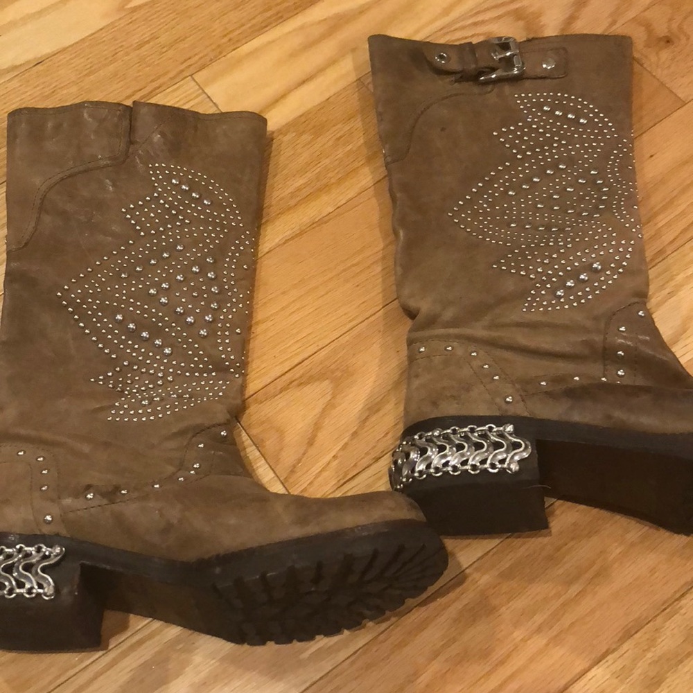 Brown studded boots